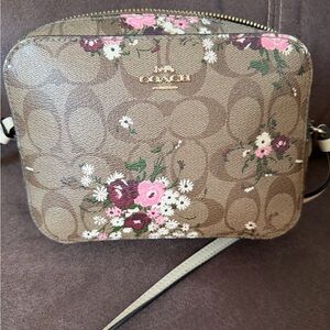 Coach Brown Signature Floral Crossbody with Pink Accents